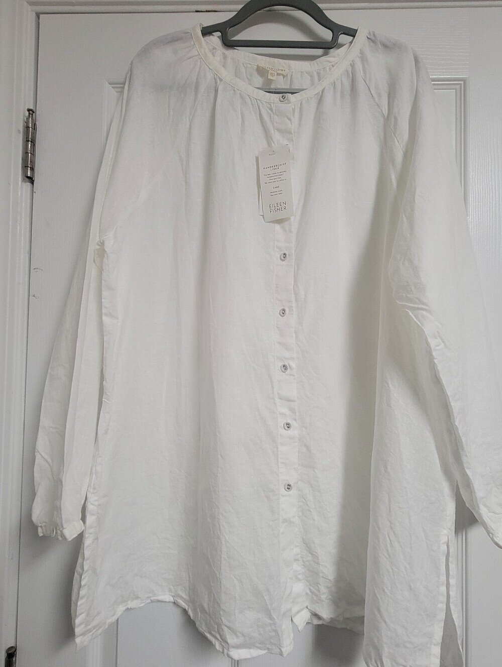 Eileen Fisher NWT 100% Iris Linen White STD COL Button-Front Tunic top Size 1X.